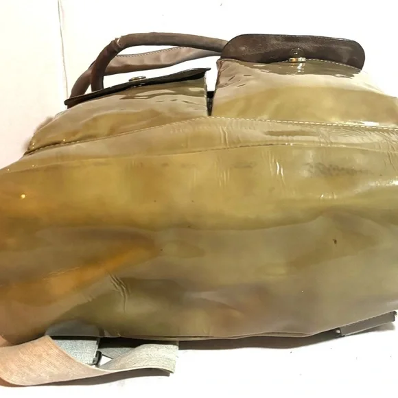 Brunello Cucinelli convertible taupe patent & suede backpack